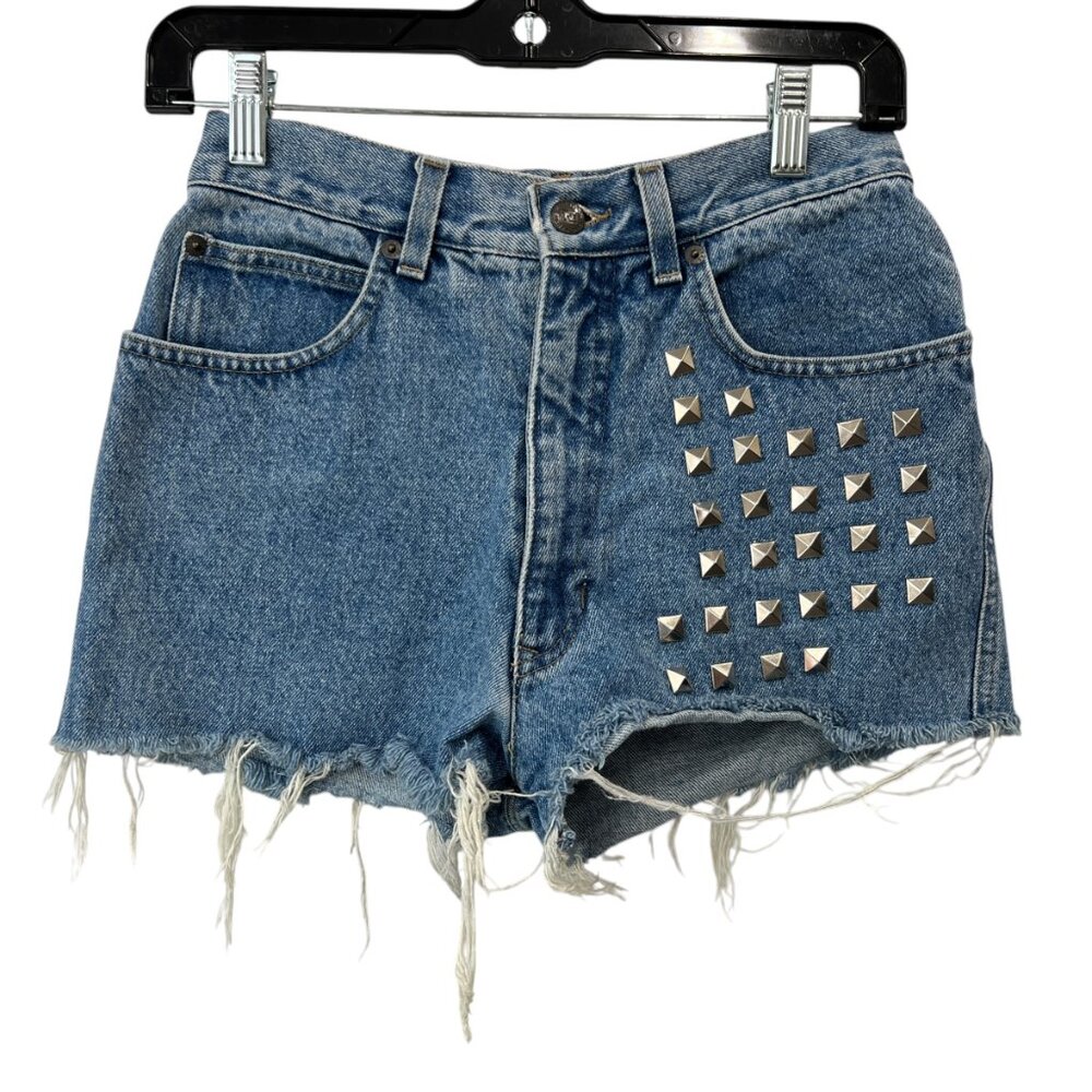 $995 Fendi VINTAGE Blue Denim Embellished Studded High Waist Shorts size 2/29